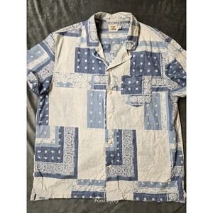 Men's Blue Patchwork Casual Button Down Shirt